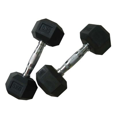 Gym Fitness weight lifting Deluxe Black fied Cast Iron Hex Rubber dumbbells